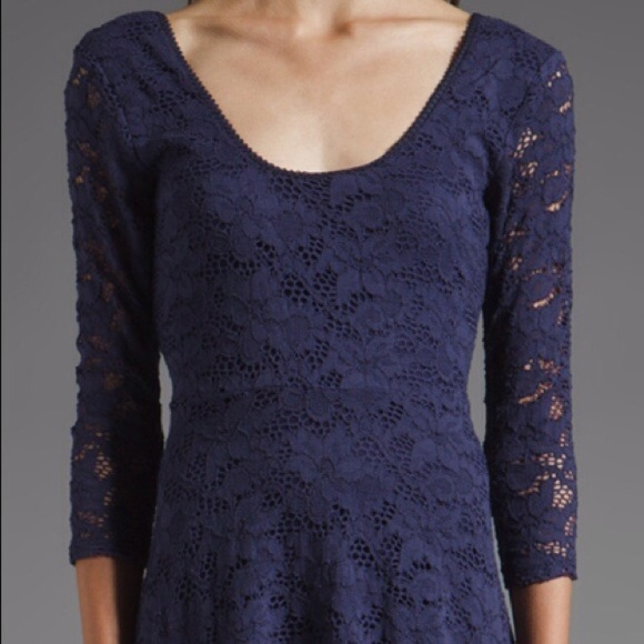 Free People Lace Dress Navy with 3/4 sleeve - Picture 3 of 8